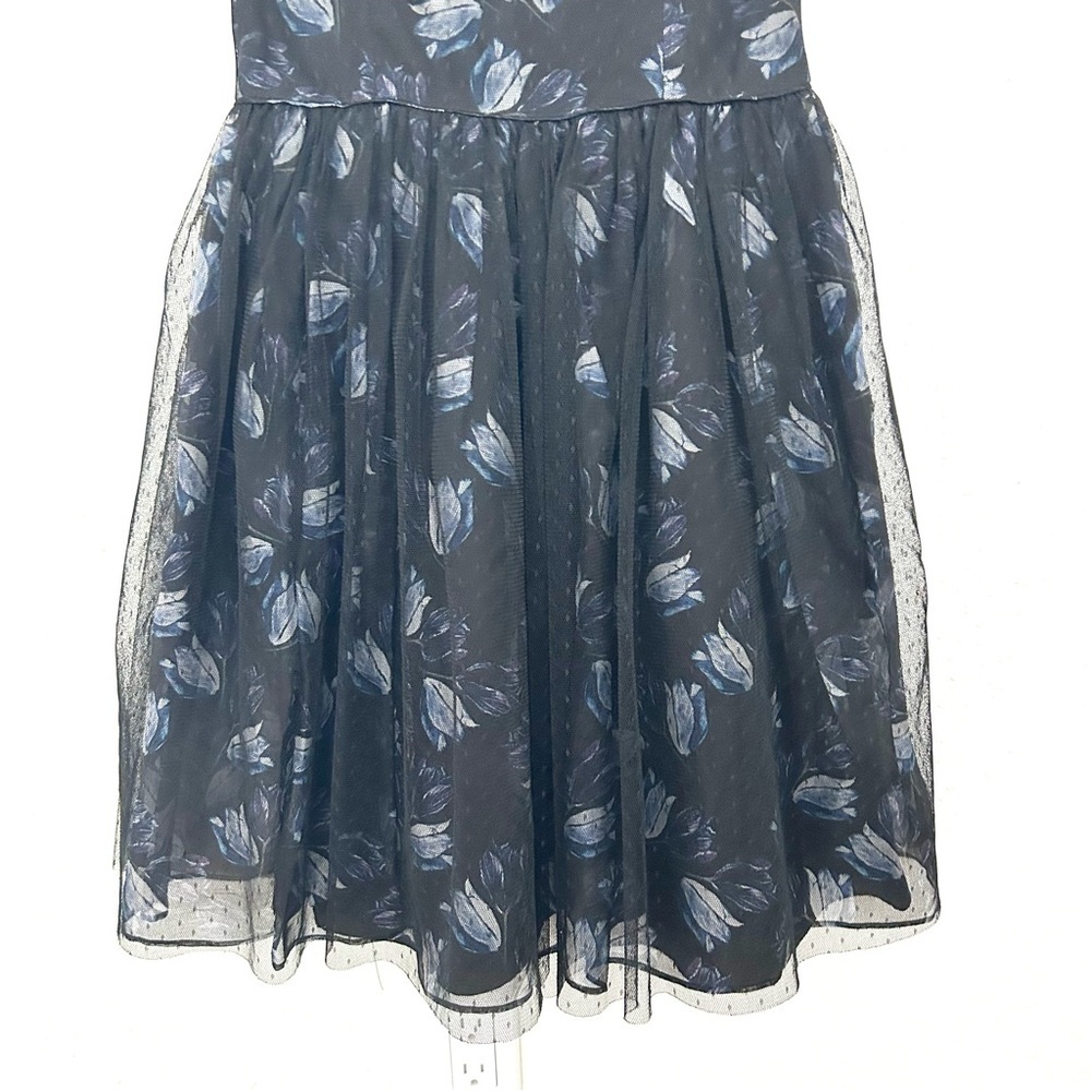 Jill Stuart Silk Floral Cocktail Dress Illusion Dark Romantic Blue Black Size 4 - Picture 4 of 15